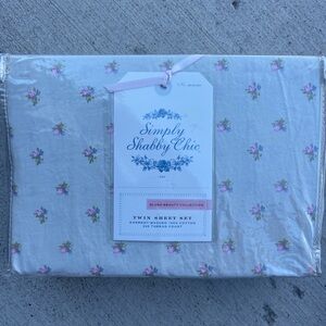 Simply Shabby Chic Pink Floral Twin Sheet Set - White Ground